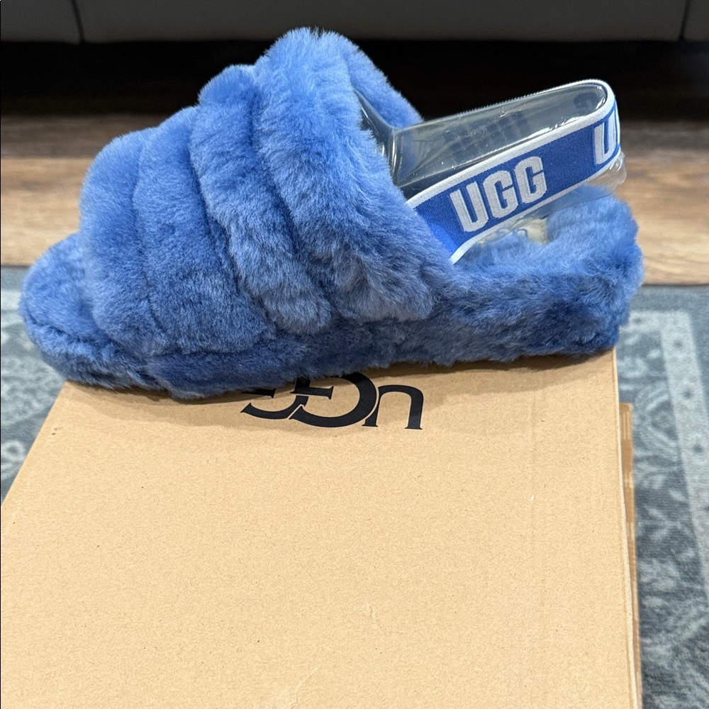 UGG Blue Fluffy Slide Slippers